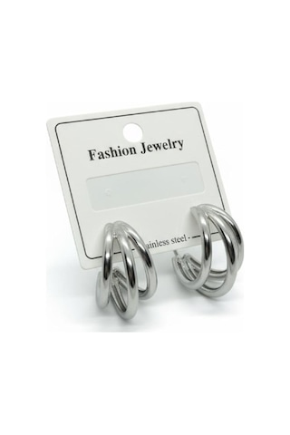 Gümüş Renk Kalın Halka Küpe - Çelik Stainless Steel Çok Renkli