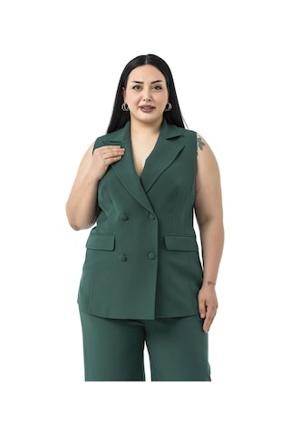 Büyük Beden Kaplama Düğmeli Yelek Pantolon Zümrüt Yeşili İkili Takım Zümrüt