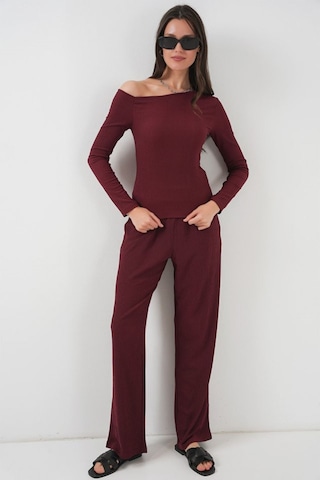 6708 Düşük Omuz Alt Üst Takım - Bordo Bordo