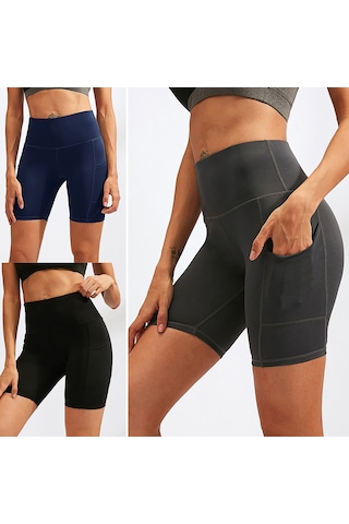 Skycity Kadın Spor Şortu - Yüksek Bel, Yan Cep, Nefes Alabilir, Hızlı Kuruma, Esnek, Koşu Ve Antrenman İçin Gri