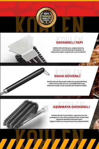 Kohlen Mangal Izgara Barbekü Temizleme Fırçası Kazıyıcı - 41 Cm, Dayanıklı Sap, 360 Temizlik