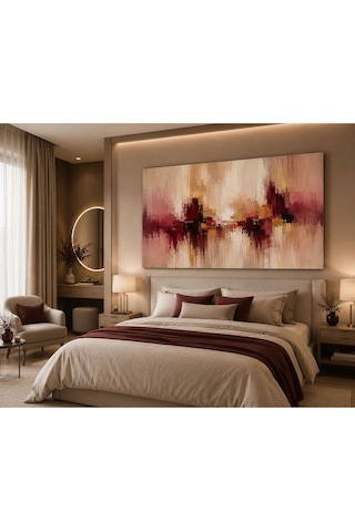 Bordo Elegance Soyut Kanvas Tablo Krem, Bej Ve Bordo Tonlu Dokulu Modern Duvar Dekoru Lüks Salon, Yatak Odası Ve Ofis Tablosu