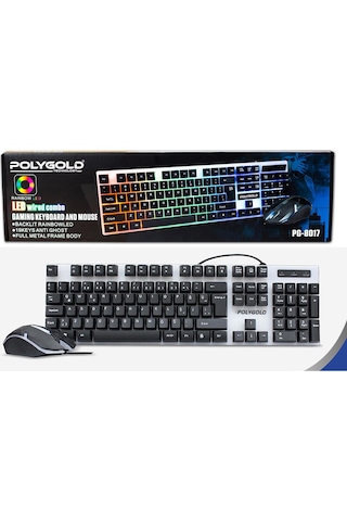 Polygold PG-8017 Led Kablolu Oyuncu Q Klavye Mouse Set