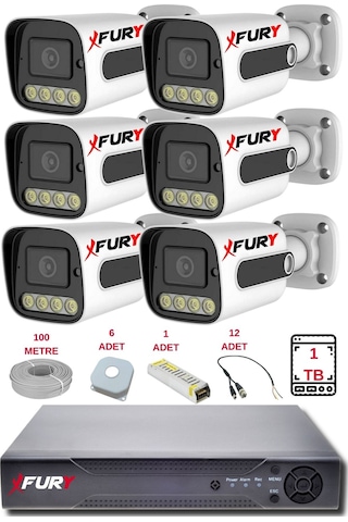 Fury 6 Kameralı Set Full Hd Gece Renkli Görüş - Cepten İzle - Su Geçirmez Güvenlik Kamerası Seti 1tb