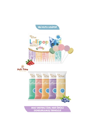 8li Kedi Ödül Seti: Ranova 15li Lolipop + 50li Kedi Ödül Kreması + 2 Ezme + 2 Kedi Çorbası + 2 Pouch