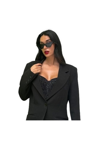 Onsekiz18shop Destekli Pırıltılı Taşlı Siyah Büstiyer Takım