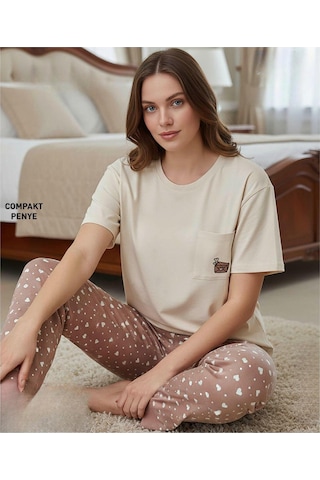 Mihra Kadın Compakt Penye Bisiklet Yaka Kısa Kol İnce Pijama Takımı 90791k - 1 Adet Kahverengi