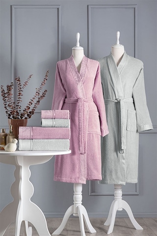 Özdilek Ditsy Aile Bornoz Seti Gri - Pembe