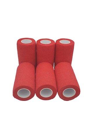 Esnek Karbon Bandaj Sabitleme Bandı Kırmızı 10 Cm X 4,5 M İç Kısım 6 Adet, 10 Cm Genişliğinde, 4,5 M Esnek, Elastik Kohasive Kendinden Yapışkanlı Spor Sabitleme Bandajı