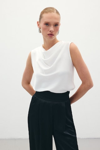Sateen Degaje Yaka Saten Bluz - Ekru-136072 Ekru
