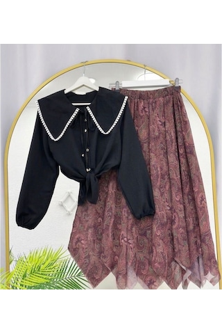 Lovie Moda Kadın Şifon Etekli Takım Bordo