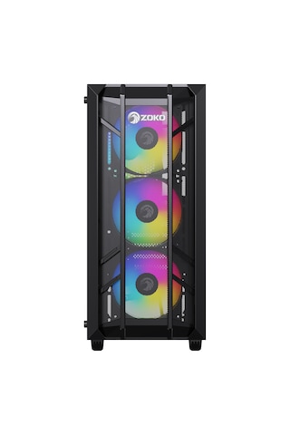 Zoko Hunter 4x12 CM ARGB Fan Mesh Panel Temperli Cam Bilgisayar Kasası Siyah