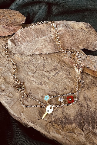 Kaplan Model Anahtar Tasarım Zirkon Taşlı Örgü Zincir Kadın Paslanmaz Çelik Gold Renk Kolye Altın