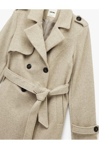Koton Uzun Kollu Kruvaze Kemerli Uzun Kaşe Kaban Vizon 6wak00094ew Vizon