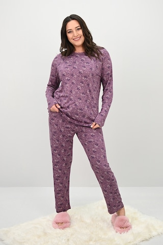 Kadın Büyük Beden Çiçek Desenli Uzun Kollu Pijama Takımı 4235-25 Siyah