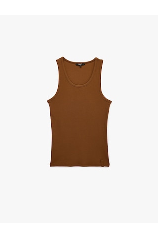 Koton Kolsuz Pamuklu Bisiklet Yaka Slim Fit Atlet Kahverengi 6sam30001mk