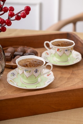 Emsan Kır Çiçekleri 2 Kişilik Kahve Fincan Takımı Yeşil 80 Ml