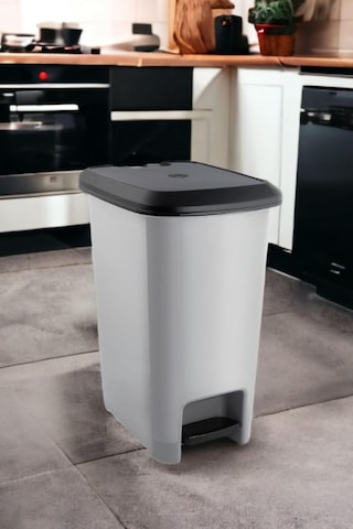Melkan Home Slim Pedallı Çöp Kovası 40 Litre Çöp Kovası & Orta Boy Pedallı Çöp Kovası Gri Metalik Gri Genel