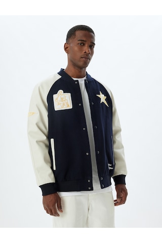 Koton Kolej Ceket Baskılı Bomber Yaka Slim Fit Cepli Çıt Çıt Düğme Detaylı Lacivert 5wam20126hw