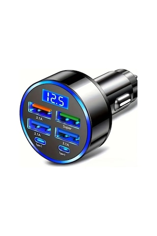 6 Portlu Hızlı Araç Şarj Cihazı 4 Usb + 2 Type-c Çıkışlı Dijital Göstergeli Oto Şarjı 6 Portlu Hızlı Araç Şarj Cihazı 4 Usb + 2 Type-c Çıkışlı Dijital Göstergeli Oto Şarjı