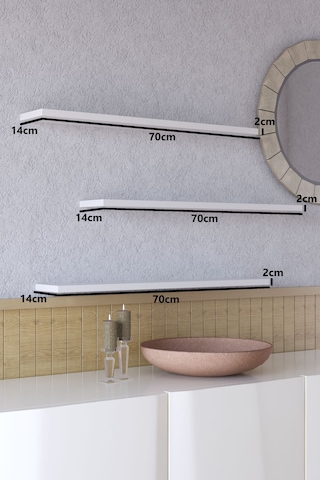 Yankı-BYEG 70 cm 3lü Mat Beyaz Mdf Duvar Rafı Gizli Bağlantı Kitaplık