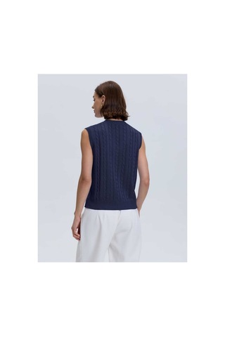 Youknitwear You Lim %100 Pamuk V Yaka Kadın Süveter Lacivert