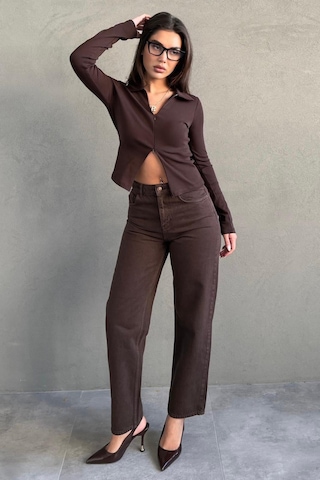 Kahverengi Yüksek Bel Mom Fit Kadın Jean Mg2654 Kahverengi