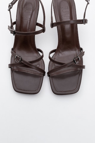 Luvishoes Nebel Kahve Cilt Kadın Topuklu Sandalet Kahverengi