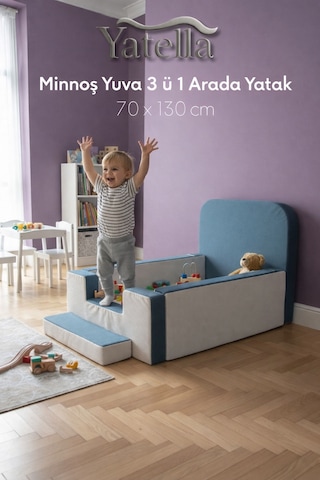 Yatella Minnoş Yuva 3'ü 1 Arada Yatak 70 X 130 CM Krem - Mavi