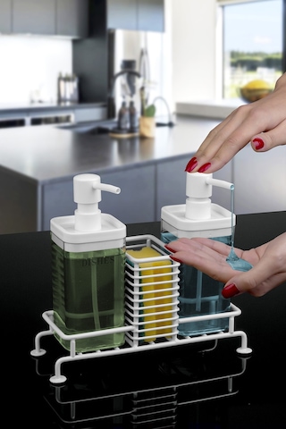 Okyanus Home Beyaz Standlı Sıvı Sabunluk 2'li Şeffaf