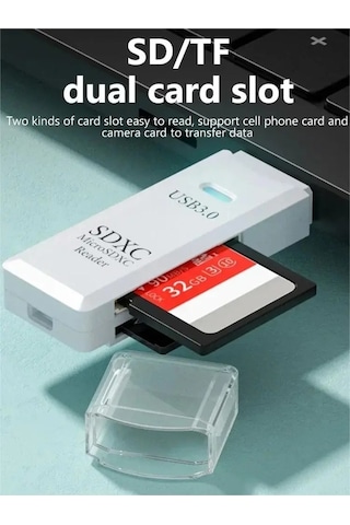 Novahub Çok Fonksiyonlu 2'li 1 Arada Hızlı Usb 3.0/2.0 Tf+sd Kart Okuyucu Beyaz Cn Origin Ce Sertifikalı