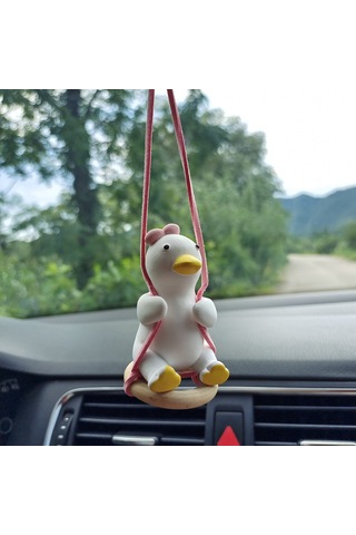 Yifomall Sevimli Pembe Kurdeleli Araç Kokusu - Dayanıklı Alçı Dekoratif Araç Askısı Pembe Kurdeleli Salıncak Ördek