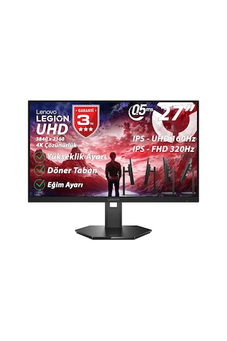 Lenovo Legion 27u-10 27" 0.5 Ms Mprt Uhd:160hz, Fhd:320hz 2xhdmı-dp G-sync, Amd Freesync Premium Uhd 3840 X 2160 Pivot Ips Panel Wled Monitör 67d1gac1tk