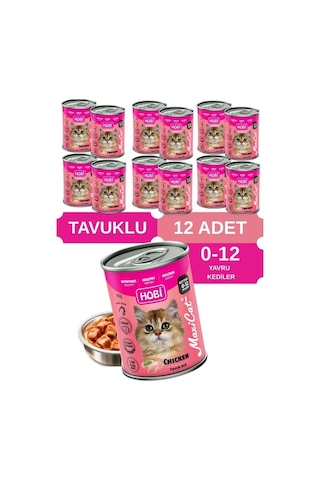 Hobi Maxicat Tavuklu Yavru Kedi Konservesi 400 Gr X 12 Adet - Vitamin Destekli, Tam Ve Dengeli Mama