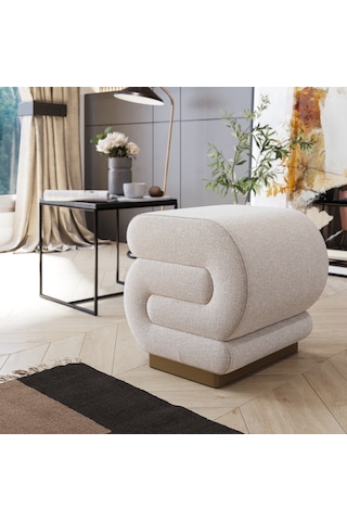 Sally S Puf, Oturma Odası, Antre Puf, Krem, Gold Metal Ayak KREM