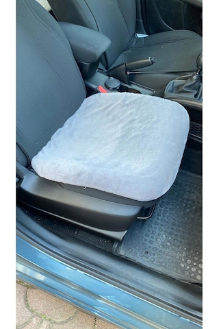 Yumuşak Tüylü Peluş Serme Oto Koltuk Koruyucu Minder Ön Tekli Gri Gri