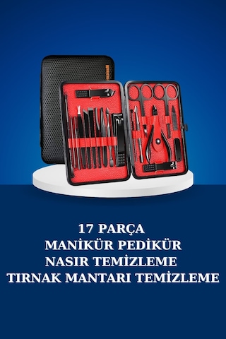 17 Parça Manikür Seti Taşınabilir Özel Çantalı El Ve Ayak Bakımı Tırnak Batığı Temizleme