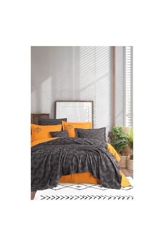 İyi Geceler İstanbul Aztec Antrasit Çift Kişilik %100 Pamuk Yatak Örtüsü Seti Antrasit