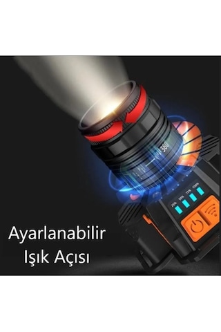 2000lümen Ultraışık Şarjlı 4000mah Powerbankli Elsensörüyle Açılıp Kapatılabilen Kafa Lambası Siyah