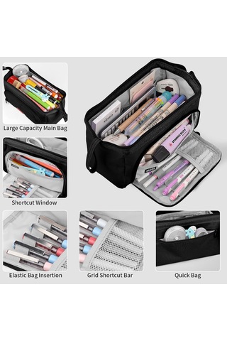 Büyük Kapasiteli Kalem Kutusu, Saplı Kalem Kutusu, Kızlar İçin Kalem Kutusu, Okul Malzemeleri, Ofis Düzenleyici, Makyaj Çantası Th