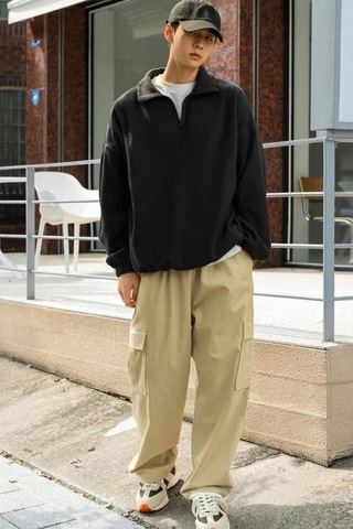 Prtnc Protonic Erkek Siyah Polar Oversize Sweatshirt Yarım Fermuarlı Siyah