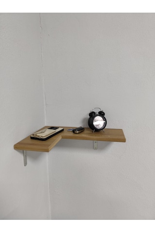 Rustik Büyüleyici Ahşap Köşe Duvar Rafı -metal Destekli Raf