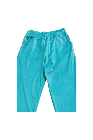 Najmaddin.com Tedar Parlak Kadife Cepli Pantolon Eşofman Pijama Altı Unisex Lastikli Paça Yeşil Najmaddin
