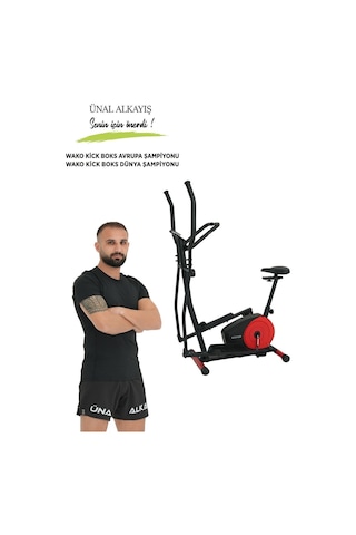 Kochler 2'si 1 Arada Nabız Ölçer Kondisyon Bisikleti - Egzersiz Aleti - Eliptik Bisiklet - Kondisyon Aleti Siyah