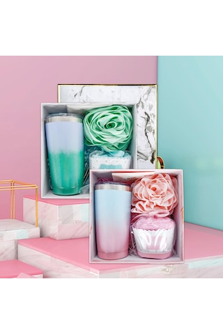 Ranyeek 7 Parça 20oz Çift Katlı Vakumlu Paslanmaz Çelik Termos Seti - Termos Bardak, Kapak, Kartpostal, Pasta Bardak Çorap, Duş Topu, Pipet Ve Fırça İle Hediye Kutusu Çok Renkli