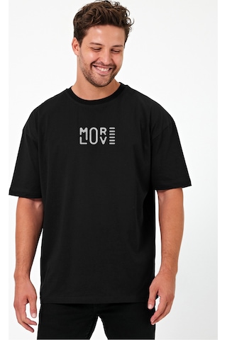 Urbantrendstore More Love Unisex Sade Basic Yazlık Beyaz Tshirt Oversize Fit Rahat Geniş Salaş T-shirt Günlük Tişört Siyah