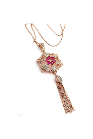 Zirkon Taşlı 925Ayar Gümüş Rose Tasarım Lüks Kolye