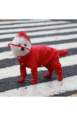 Her Şey Dahil Pet Dört Ayaklı Tek Parça Dış Mekan Su Geçirmez Yağmurluk, Boyut: Xl Kırmızı