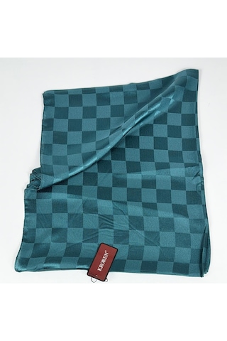 Kroren Krep Jakarlı Dama Desen Şal - 70 X 190 - 7379 Petrol Yeşili