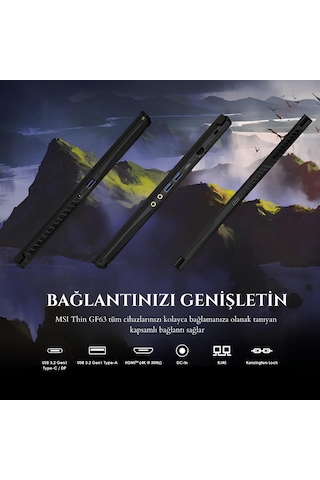 MSI Thin GF63 12VE-066US i7-12650H 16 GB 512 GB SSD 6 GB RTX4050 15.6" W11H FHD Dizüstü Bilgisayar